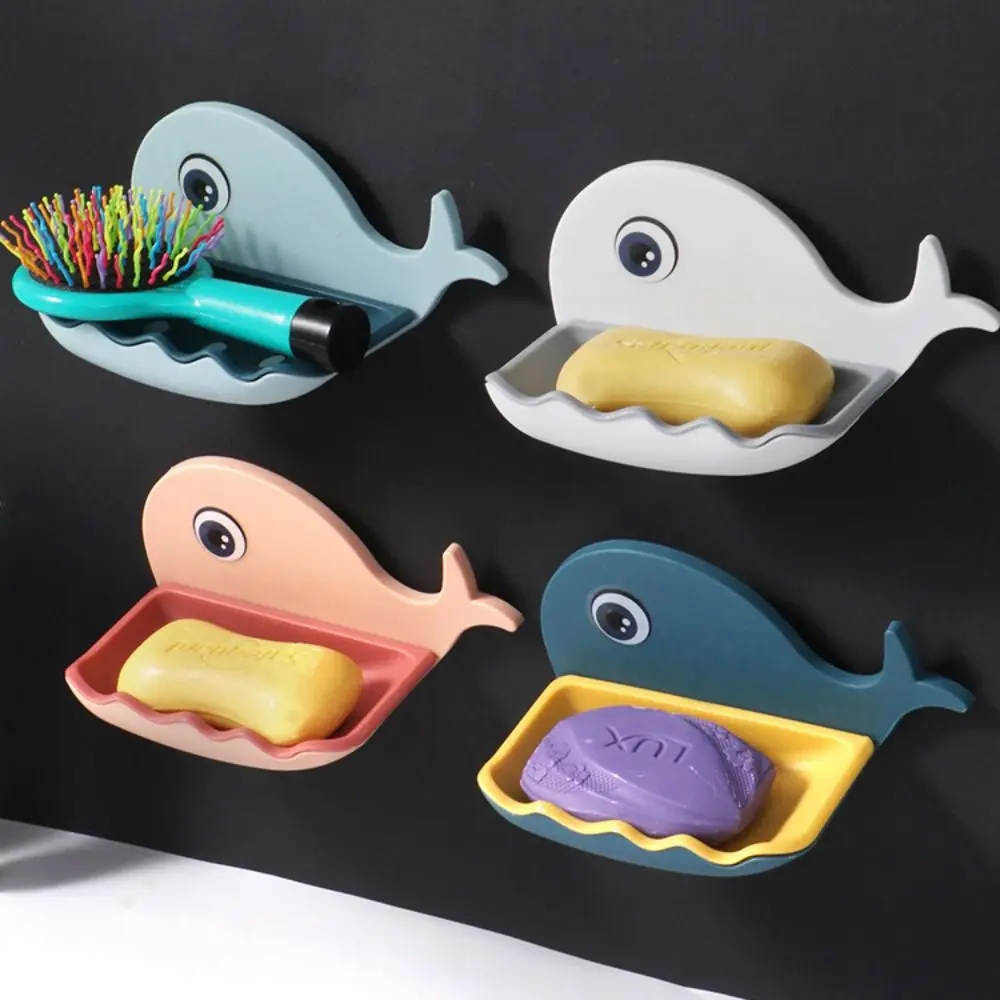 Draagbare Plastic Zeepkist Aan De Muur Gemonteerde Schattige Cartoon Walvis Badkamer Opbergplank Verwijderbare Zeepbakje Badkamer