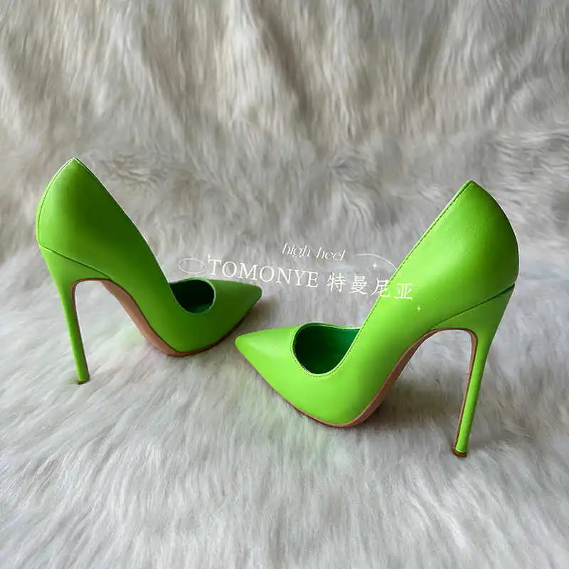 Small Fresh Grass Green Pointed High Heels Matte Leather Surface Sexy 12cm Thin Heels Professional Shallow Mouth Single Shoes