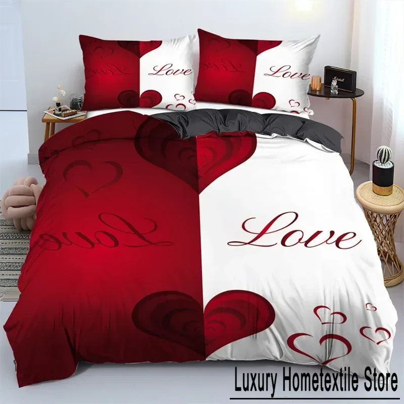 3D Love Heart Romantic Theme Valentine's Day Bedding Set Boys Girls Twin Queen Size Duvet Cover Pillowcase Bed Kids Adult