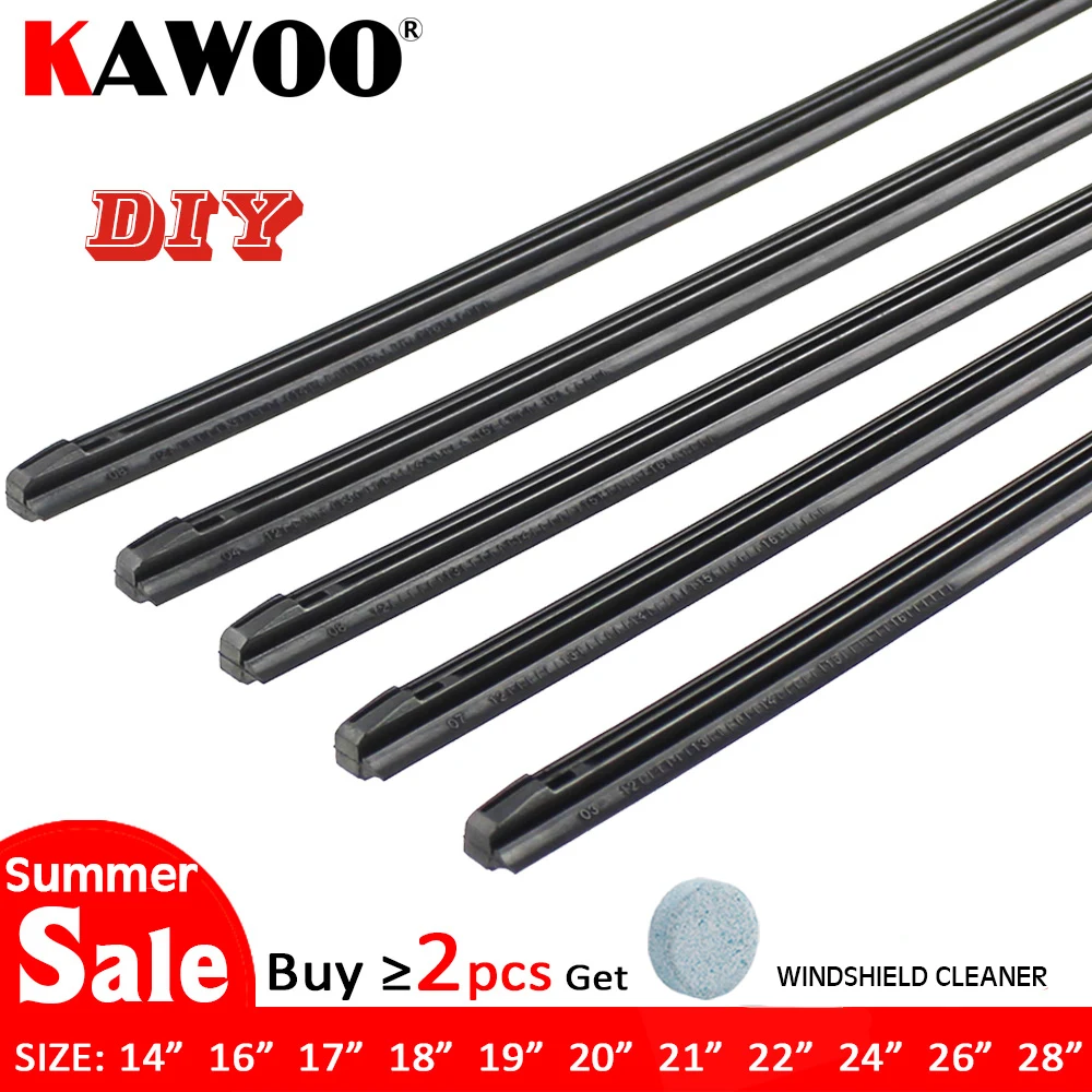 KAWOO-Car Rubber Strip Wiper Blade, Inserção de Veículo, Recarga, 8mm, Macio, 14 ", 16", 17 ", 18", 19 ", 20", 21 ", 22", 24 ", 26", 28 ", 1PC, acessórios