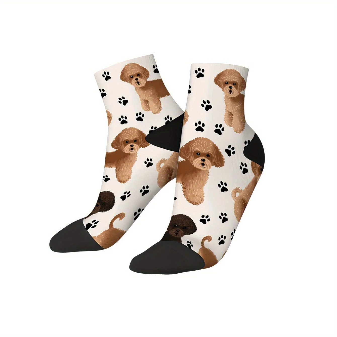 Interesting Printed Socks Cute Doodle Dogs with Paw Prints Pattern Design Suitable for Easter And Mother'S Day Gifts