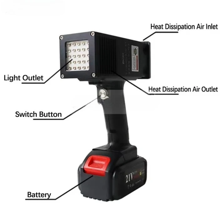100W Rechargeable UV Curing Lamp Detecting Car Paint Scratches Damage Car Paint Used Car Inspection Damage Assessment 75 Minmute