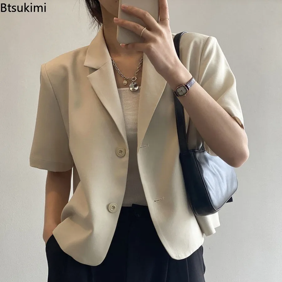 

Spring Summer Short Sleeved Blazer Coat for Women Single Breasted Short Jacket Korean Fashion Office Lady Versatile Suit Jacket