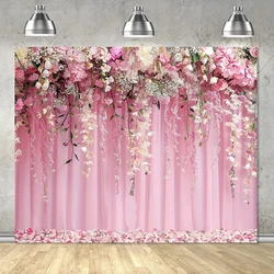 Wedding Pink Flower Background Cloth Romantic Bride Flower Wall, Rose Photography Background Carpet