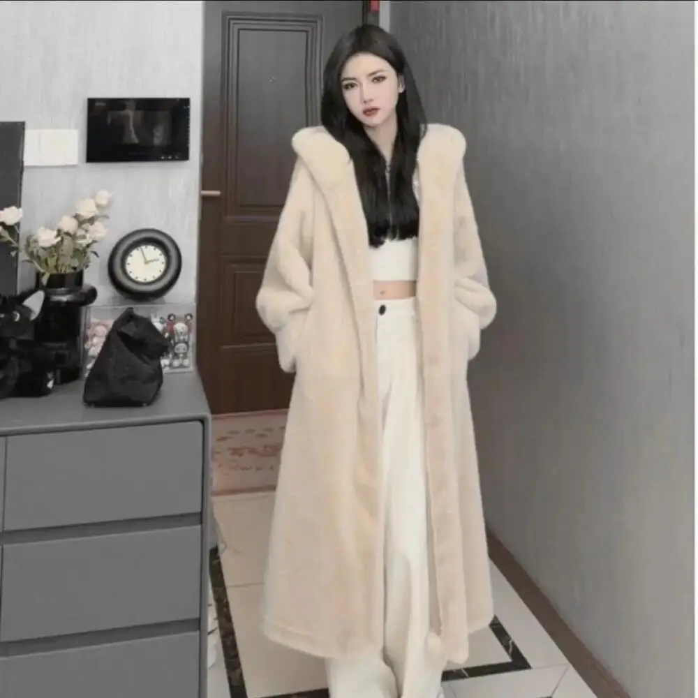 Women's New Year Red Hooded Faux Sable Fur Coat Winter Fashion Comfortable Warm Cold Protection Faux Fur Ropa Mujer