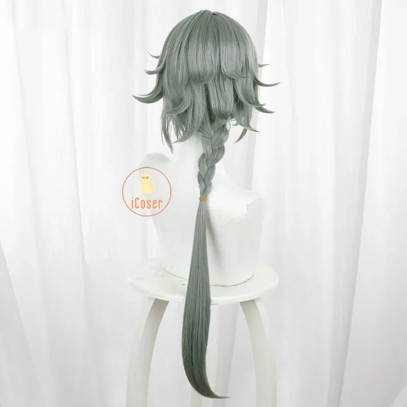 Zenless ゾーンゼロシーザーキングコスプレウィッググレーグリーンポニーテールカレドンの息子アクセサリーハロウィンパーティー女性のための小道具 iCoser