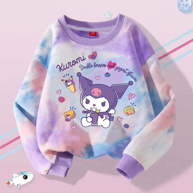 Sanrios Spring Autumn Childrens Anime Kawaii My Melody Sweater Casual Versatile Trendy Girl Tie Dyed Cute Cartoon Kuromi Top