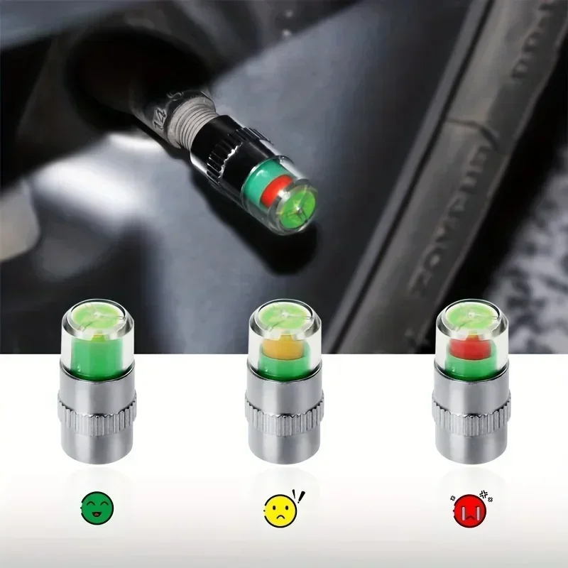4/8PCS Car Tire Valve Caps with Tire Pressure Gauge, Tire Pressure Monitor, Warning Indicator, Sensor, External Valve Detection view 3