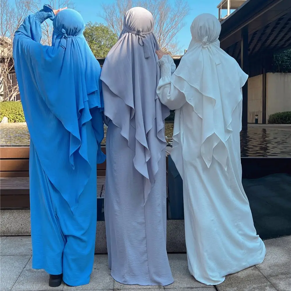 Hijabs de volta duas camadas longo khimar muçulmano feminino headcover lenço niqab dubai turco roupas islâmicas ramadan eid hijabi