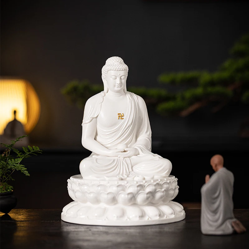Large Ceramic Amitabha Ornament For Home Living Room, Shakyamuni Statue With Zen Charm, Mahavairocana Buddha