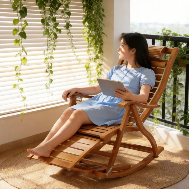 Folding Reclining Rocking Chair for Adults Home Balcony Living Room Leisure Lazy Chair Sit and Lie Dual Use Lunch Break