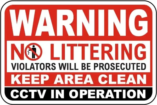 No Littering Violators Will Be Prosecuted Sign Property/Security Waste Control Signs Metal Tin – 8 x 12 Inch for Home or Work