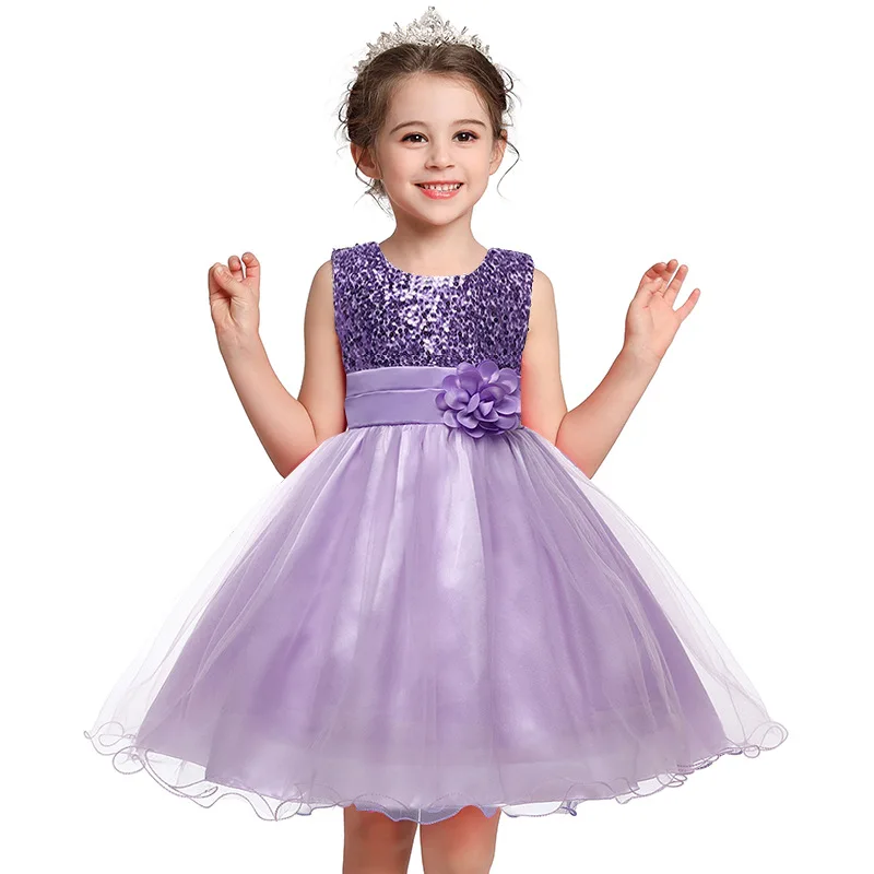 Baby Girl Dress Summer Floral Princess Dress Sleeveless Toddler Casual Birthday Party Costume Sequin Children Outfit