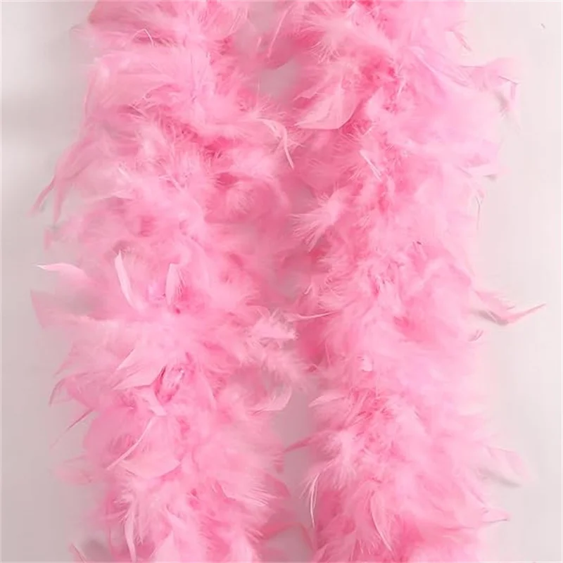 80g pink Dyed Chandelle Feathers Boas Lace Natural Turkey Feather Fringes Strips Boa For Carnival Christmas Dresses Decoration