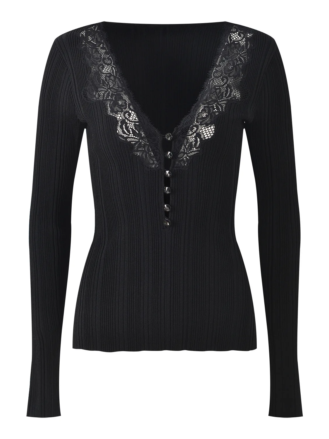 

Осенний 2025 Новый Модный Женский Вязаный Свитер с V-образным Вырезом, Кружевными Вставками и Ажурным Узором, Мягкий, Стройнящий, с Эффектом Омоложения