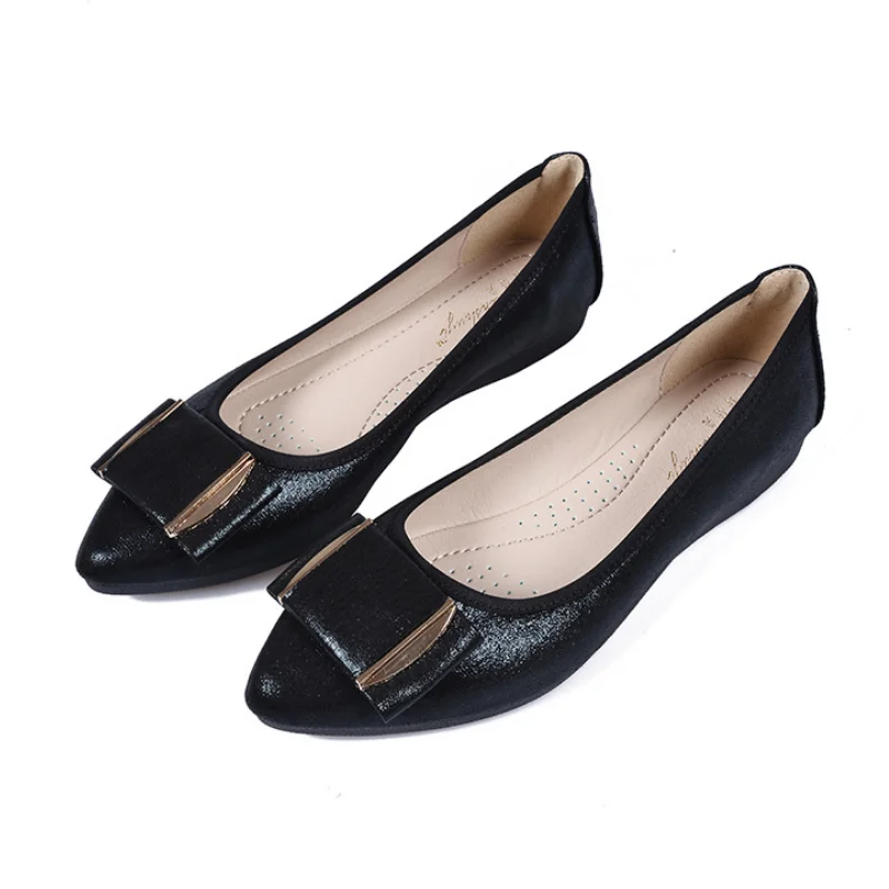 2026 new spring and autumn single shoes flat scoop shoes round head soft bottom shallow mouth mother shoes large size WSH2476