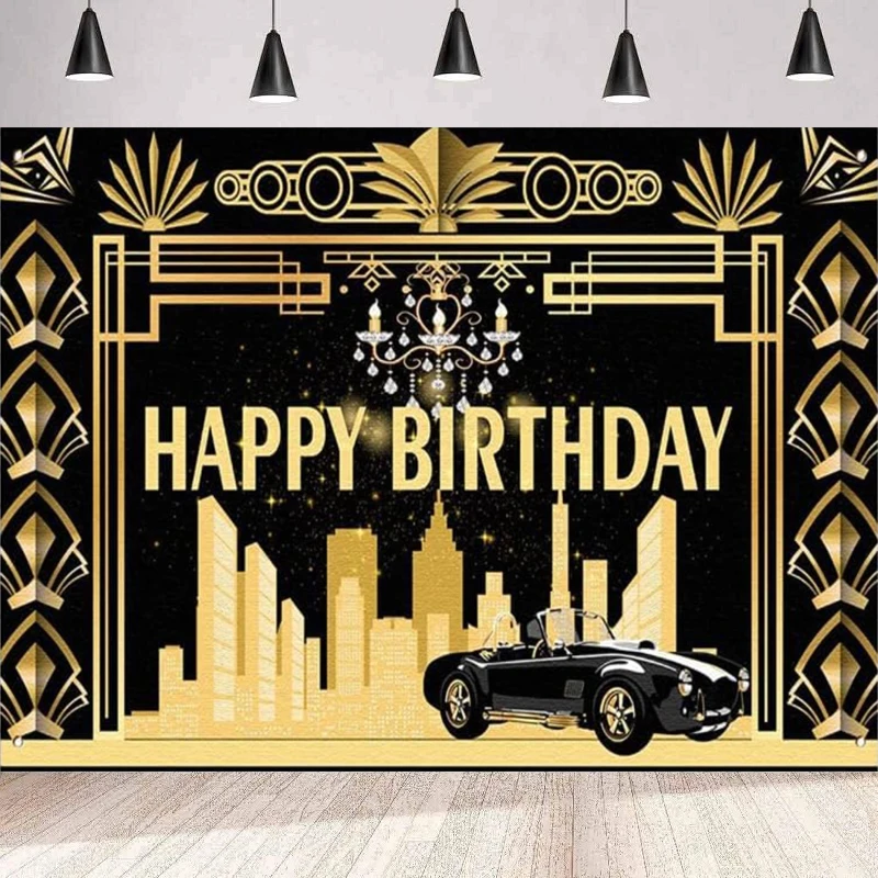 Photography Backdrop Banner 20s Party Decoration Black and Gold Sign Poster For Men Women Birthday Photo Booth Background Wall