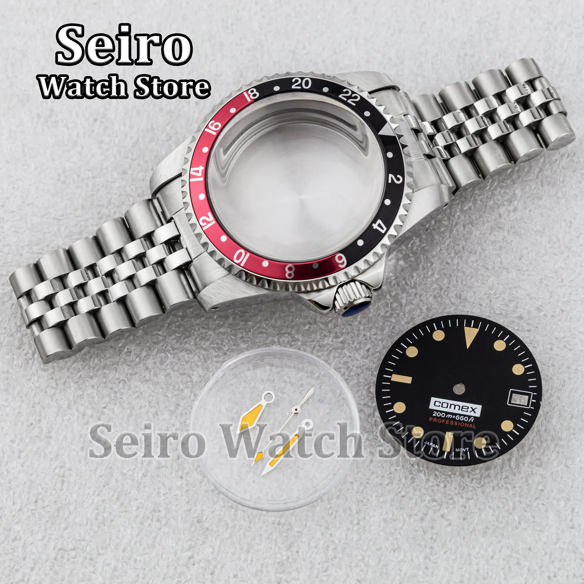 39MM Vintage Restro Watch Case Jubilee Strap Arcylic Bubble Glass NH35 Watch Hands Luminous Black Dial for SUB GMT NH36 Movement