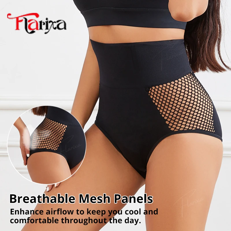 Flarixa Hollow Belly Control Shapewear Women Panties High Waist Double Layer Tummy Shaper Heart-shaped Design Hip Lift Pants