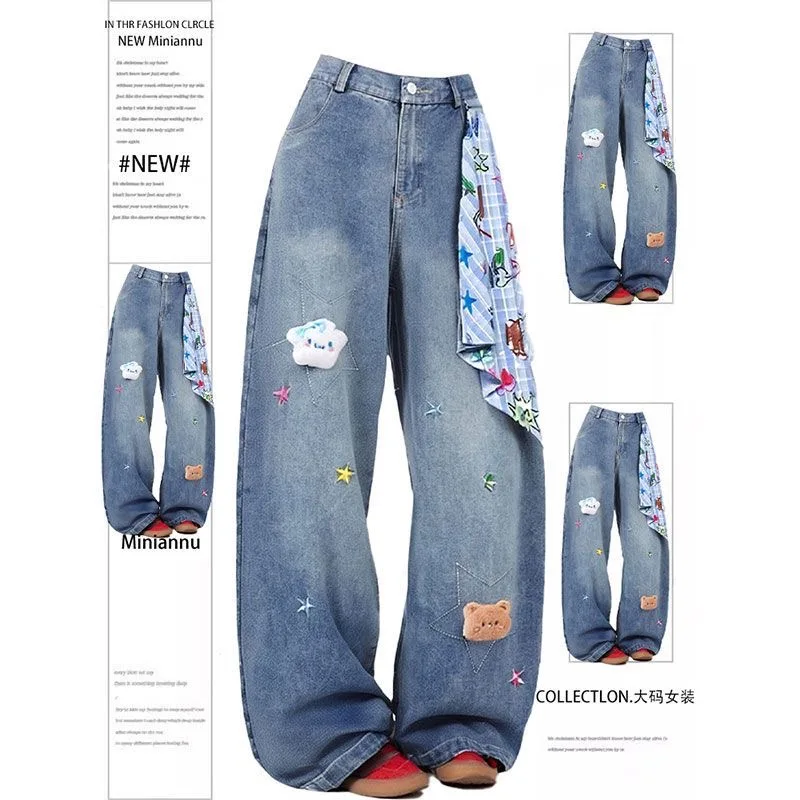 

ZHIZOU 2024, осенние женские синие мешковатые джинсы с принтом Y2k, Harajuku, эстетические джинсовые брюки 2000-х годов, винтажные джинсовые брюки, мусорная одежда