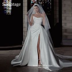Sevintage Simple Satin Wedding Dresses Mermaid High Split Sleeveless Bridal Gowns Floor Length Bride Gowns Women 2025 Customized