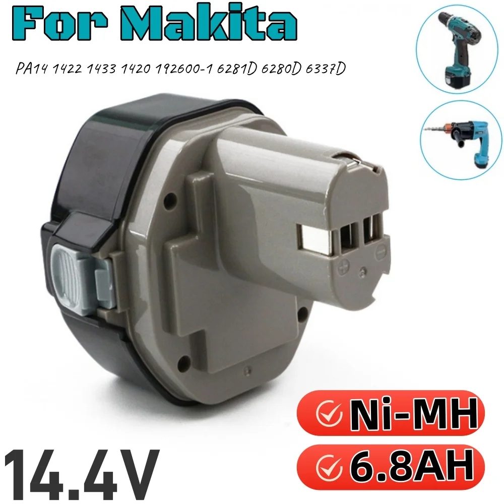 

14.4V 6800mAh NI-MH Power Tool Battery for MAKITA 14.4V Battery for Makita PA14,1422,1420 192600-1 6281D 6280D