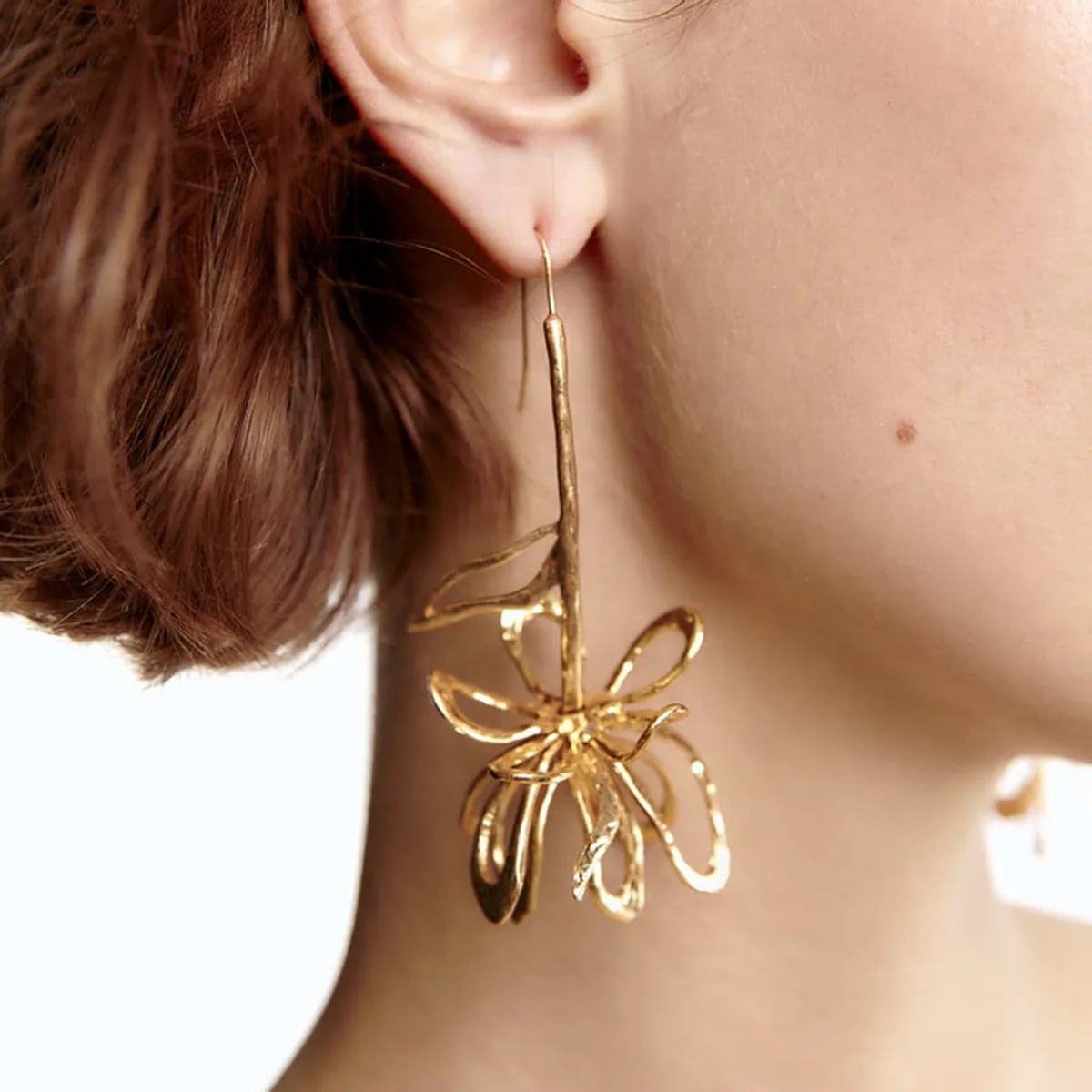 Flower Shaped Metal Drop Earrings ZA Gold Plated Floral Earrings For Women Party Jewelry