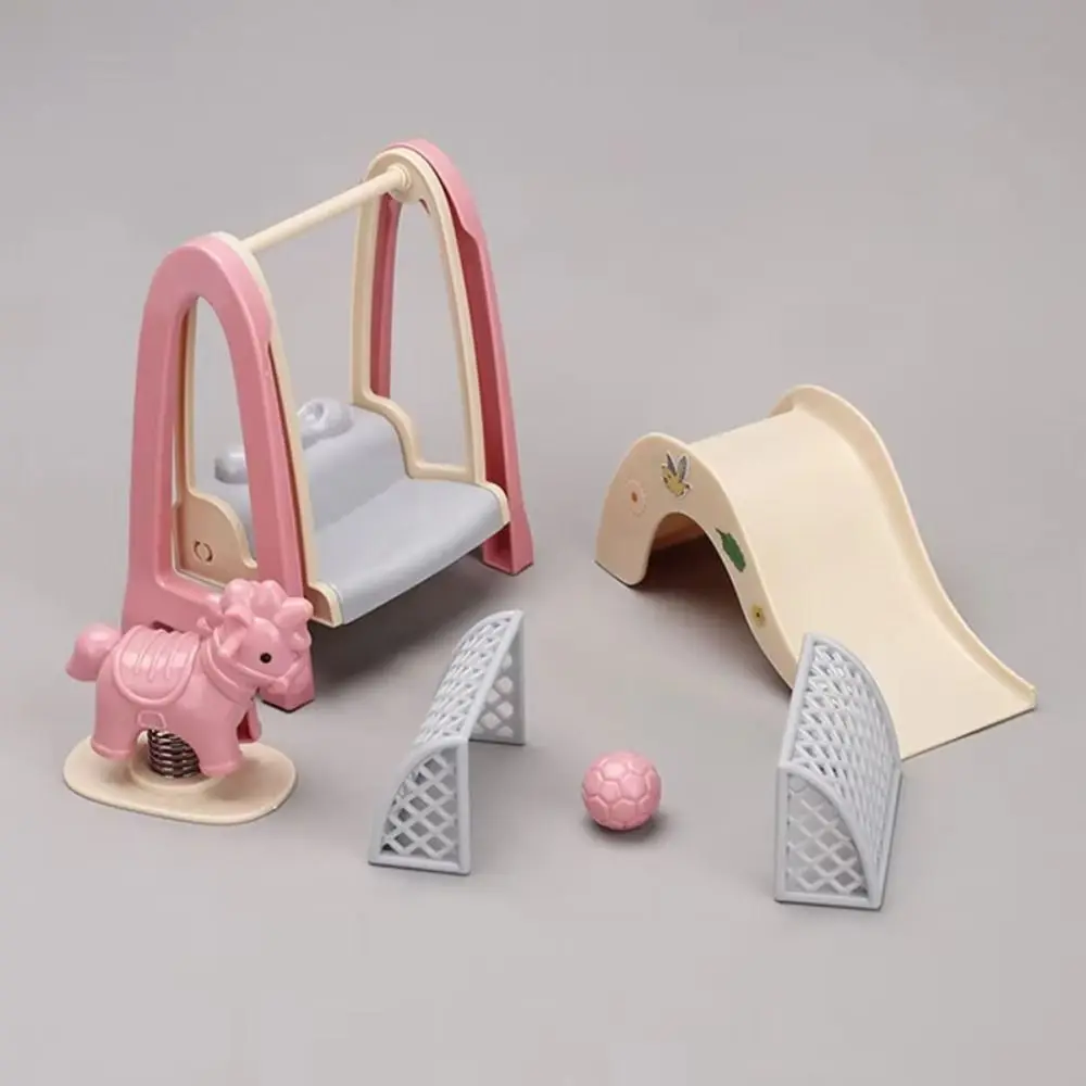 Simulation House Amusement Park Wooden Horse Plastics Children's Playhouse Pretend Play 1:12 Scale Miniature Slide Swing