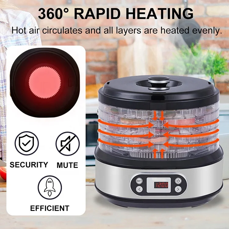 مجفف الطعام الكهربائي للاستخدام المنزلي من الفولاذ المقاوم للصدأ، مجفف الطعام، آلة تجفيف الخضروات