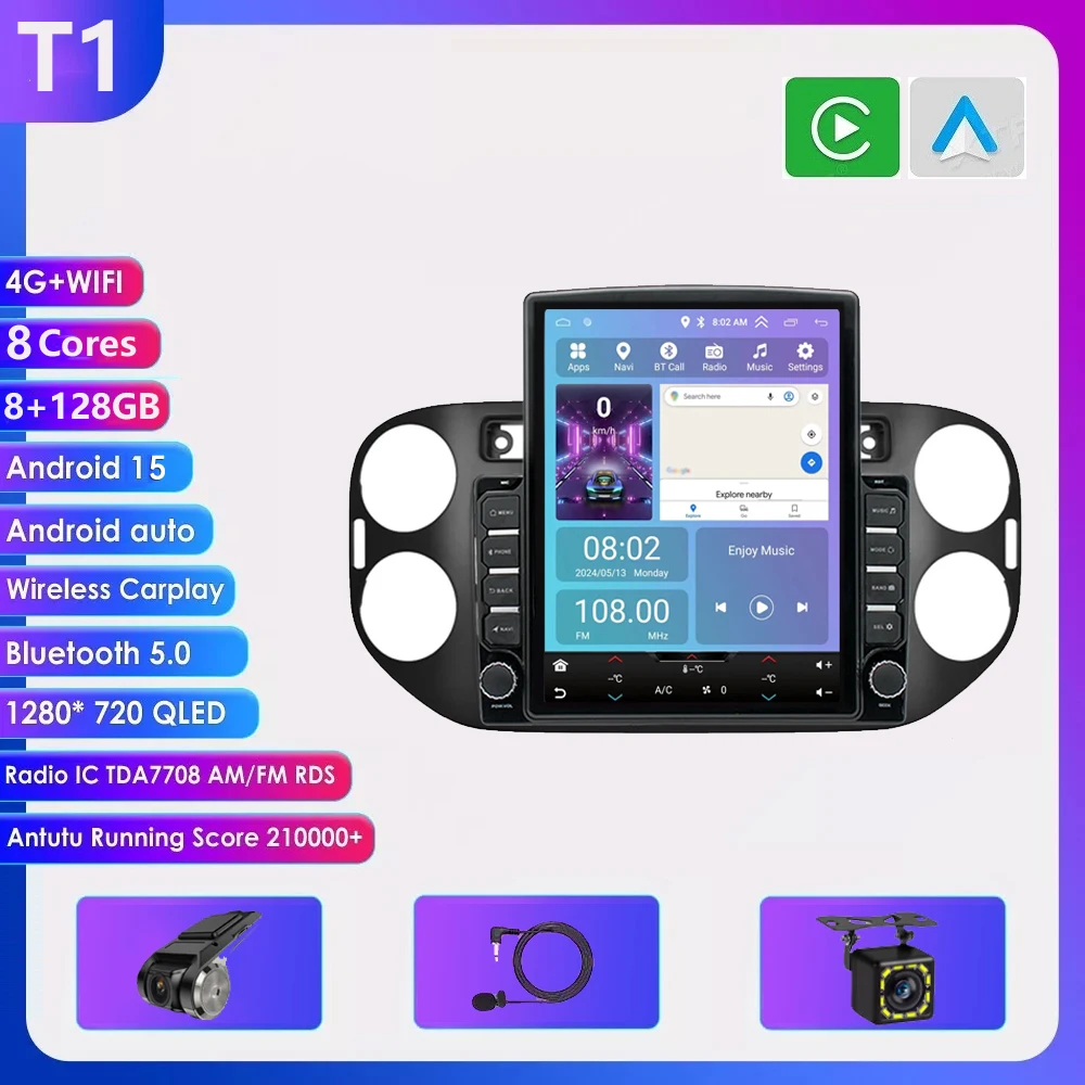 9.7 inch Android 16 Carplay Auto voor VW Volkswagen Tiguan 1 NF 2006 2008-2014 2015 2016 autoradio multimediasysteem GPS speler stereo