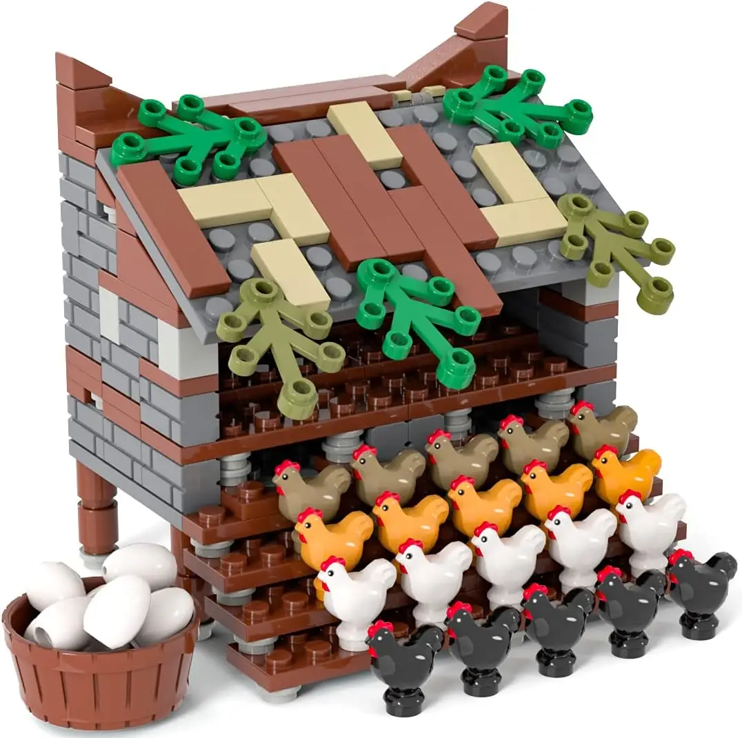 MOC Farm Animals Building Blocks City Street View ChickenCoop Flowers Vegetable Garden Animal Scene Assembly Block Toys