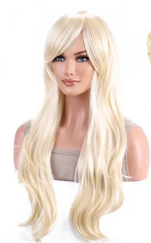 Wig Cosplay Barbie Anime Gres, Wig Cosplay Barbie, Wig serat suhu tinggi, kostum Cosplay panjang bergelombang, warna Blodne, untuk wanita