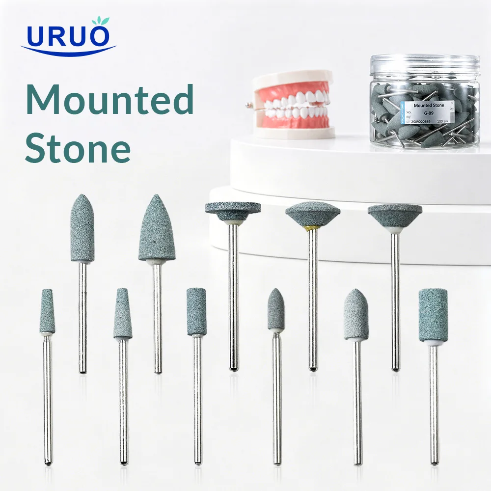 100pcs HP Mounted Green Stones G-17 Dental Grinding Material for Contour Ceramics Grinding Silicone Polishers Dentistry Tools