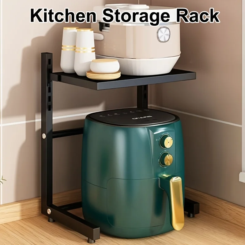 Adjustable Kitchen Storage Rack, Air Fryer and Rice Cooker Storage Rack, Multi-Functional Countertop Cookware Storage Rack with