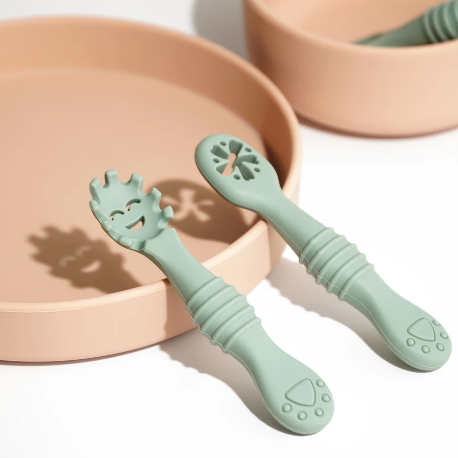 3Pcs/Set Mother Kids Baby Silicone Spoon Fork Bebeb Feeding Food Baby Stuff Toddler Learn To Eat Training Baby Items