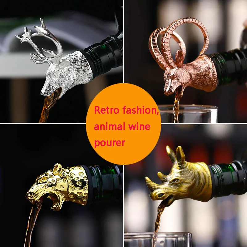 Elk Wine Pourer Dispenser for Wine Deer Elk Lion Head Mouth Wine Pourer Wines Extractor Aerators Kitchen Tool Accessories