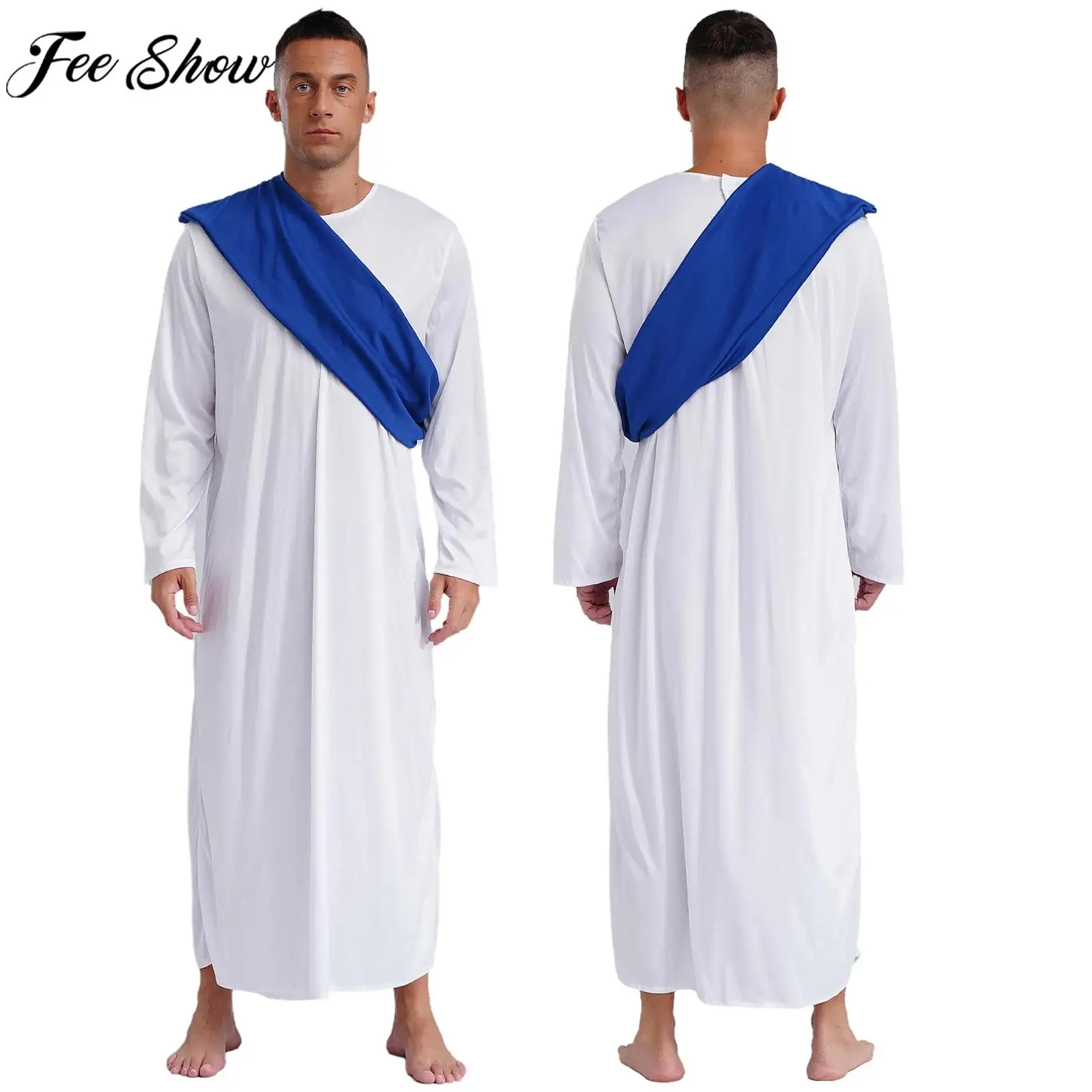 Männer Jesus Christus Gott Kleidung Halloween Party alten griechischen römischen Herrn Toga Prinz Cosplay Kostüm Langarm Robe mit Schärpe