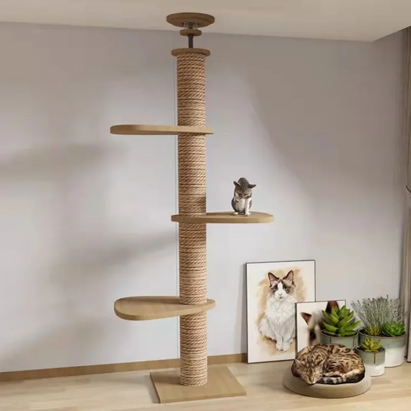 Floor To Ceiling Cat Tree Adjustable Cat Tower Multi-Level With Scratching Post Hammock Pet Cat Activity Center