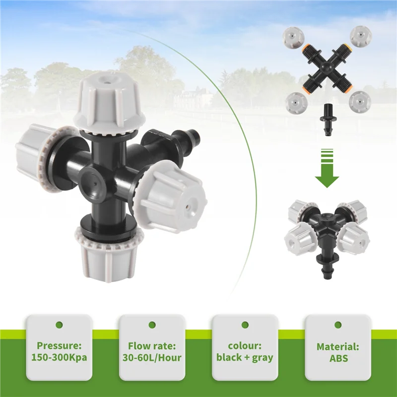 

-A96P Greenhouse Humidifier Plant Misting Cross Atomizing Nozzle Sprinkler Tee (10Pcs)