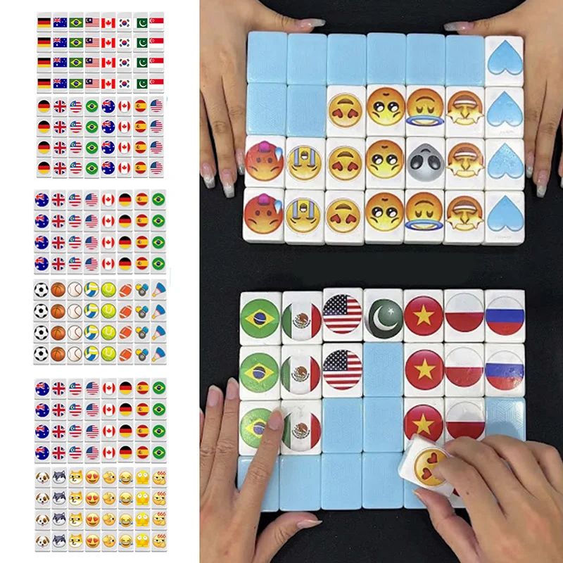 64+1 Children Mini Cartoon Seaside Escape Mahjong Set Animals Social Table Board Game Funny Family Games Puzzle Funny Toy﻿