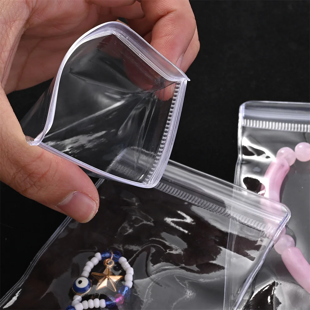 50 Stück Klare Wiederverwendbare Plastiktüten Hochwertige Verpackungsbeutel Klare Versiegelungsbeutel für Schmuckverpackungen und Kleinteilelagerung – Detail 2
