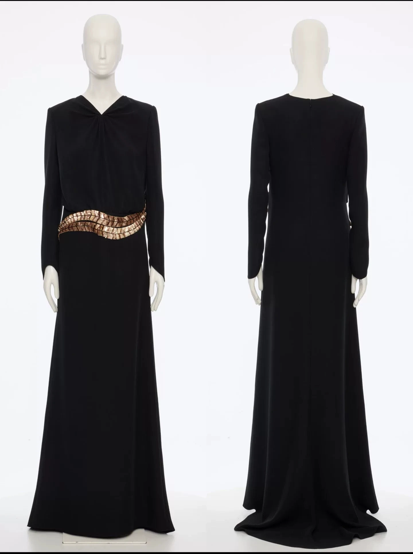 Luxury 100% Silk Women Maxi Dress Black Long Sleeve Sequined Beaded Embroidery Waist Elegant Formal Evening Gown