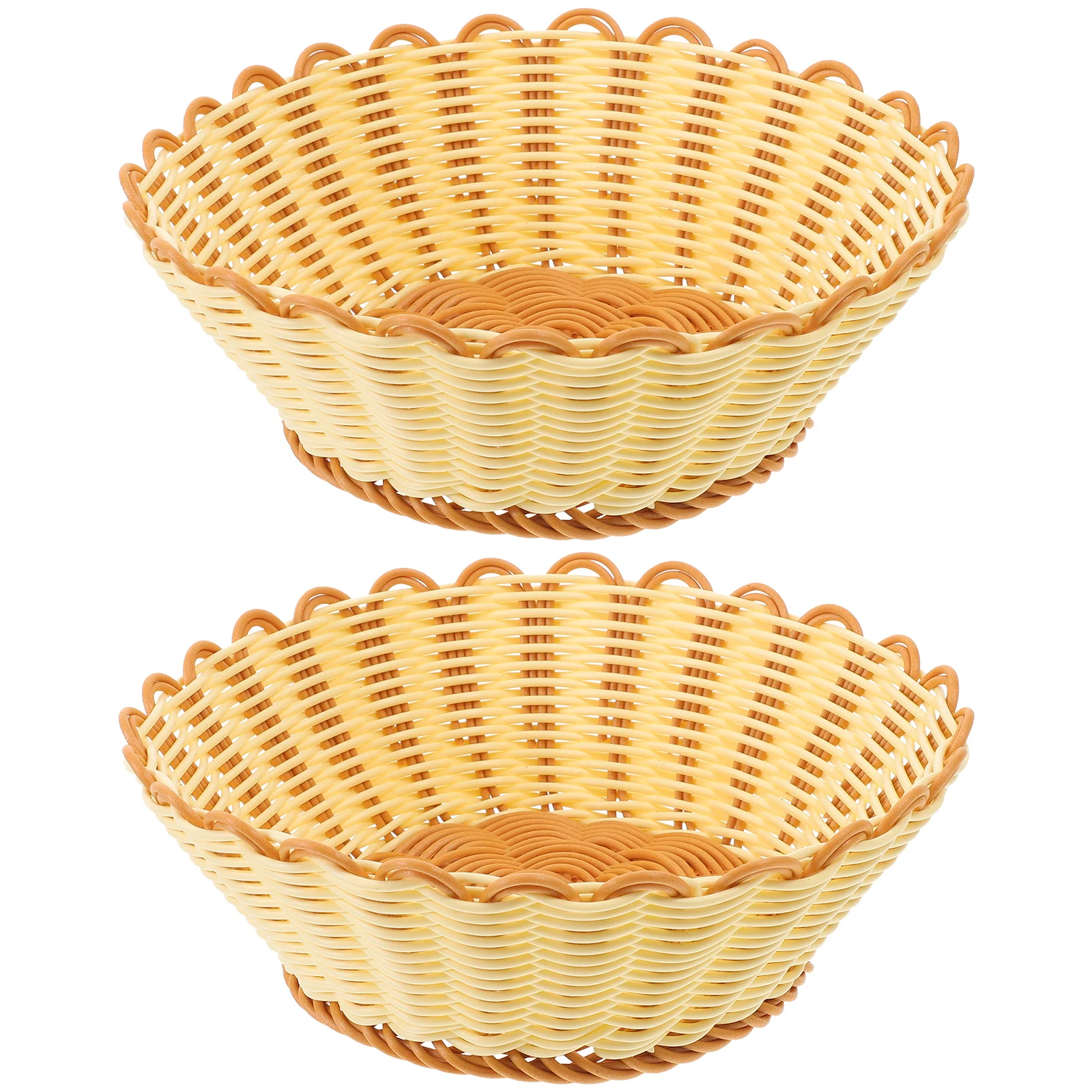 

2 Pcs Woven Rattan Fruit Basket Large Capacity Bread Tray Storage Organizer 21x6cm Kitchen Snack Home Hotel Coffee Shop