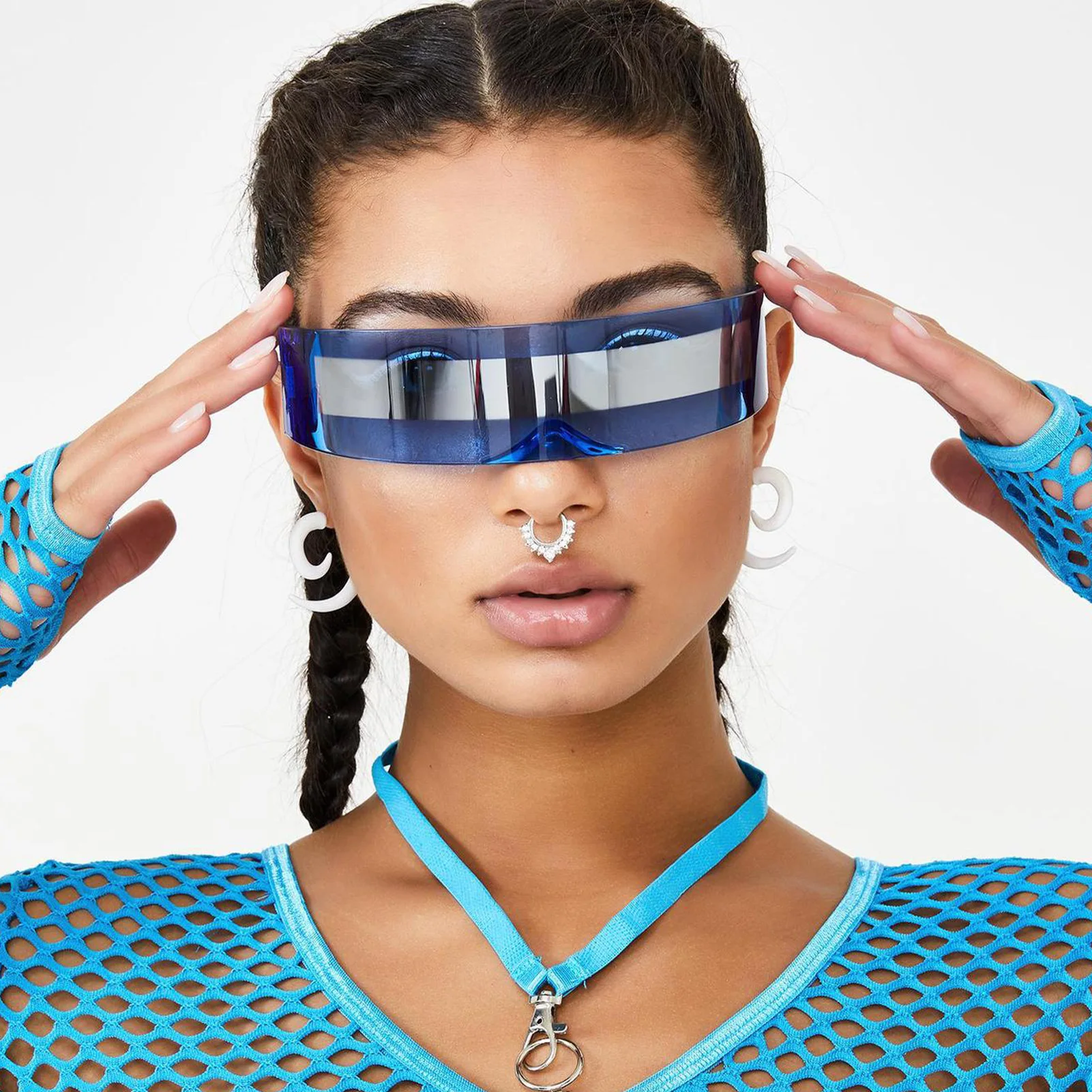 Futuristic Sunglasses Irregular Shield for Party Stage Performance UV400 Protection Frameless PC Lens Outdoor Eyewear