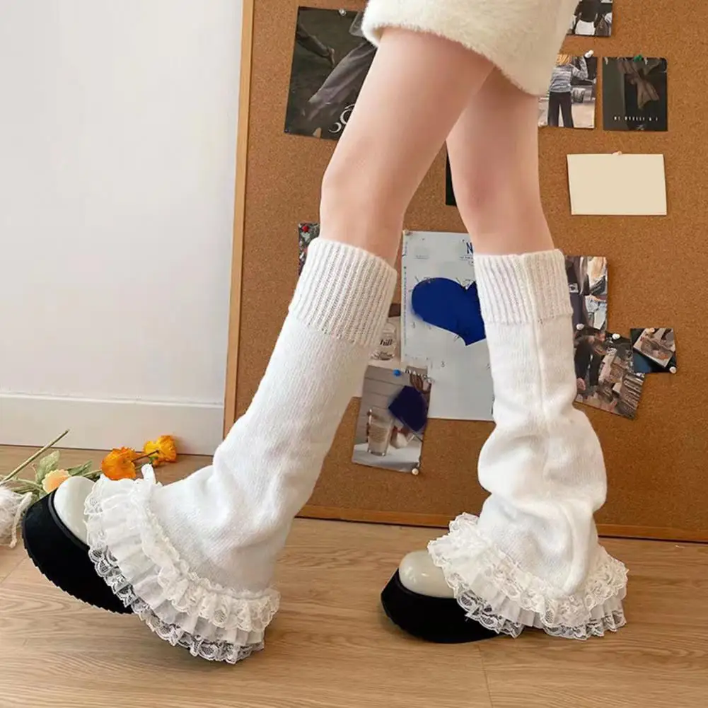 1 Pair Warm Women Leg Warmers Floral Lace Frill Warm Foot Cover White Black Boot Cuffs Fashion Streetwear Socks Sports Warmers