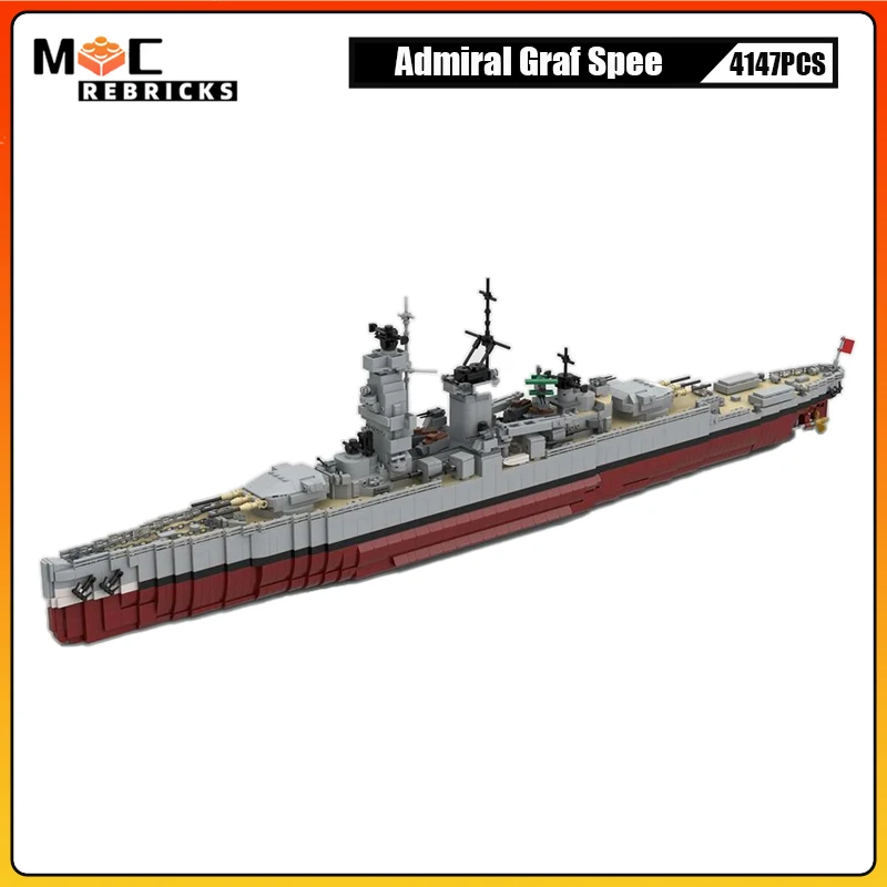 MOC-114297  WW2 German Navy Battlecruiser Admiral Graf Spee Building Block Military Battleship Model Bricks Toys Kid Xmas Gifts