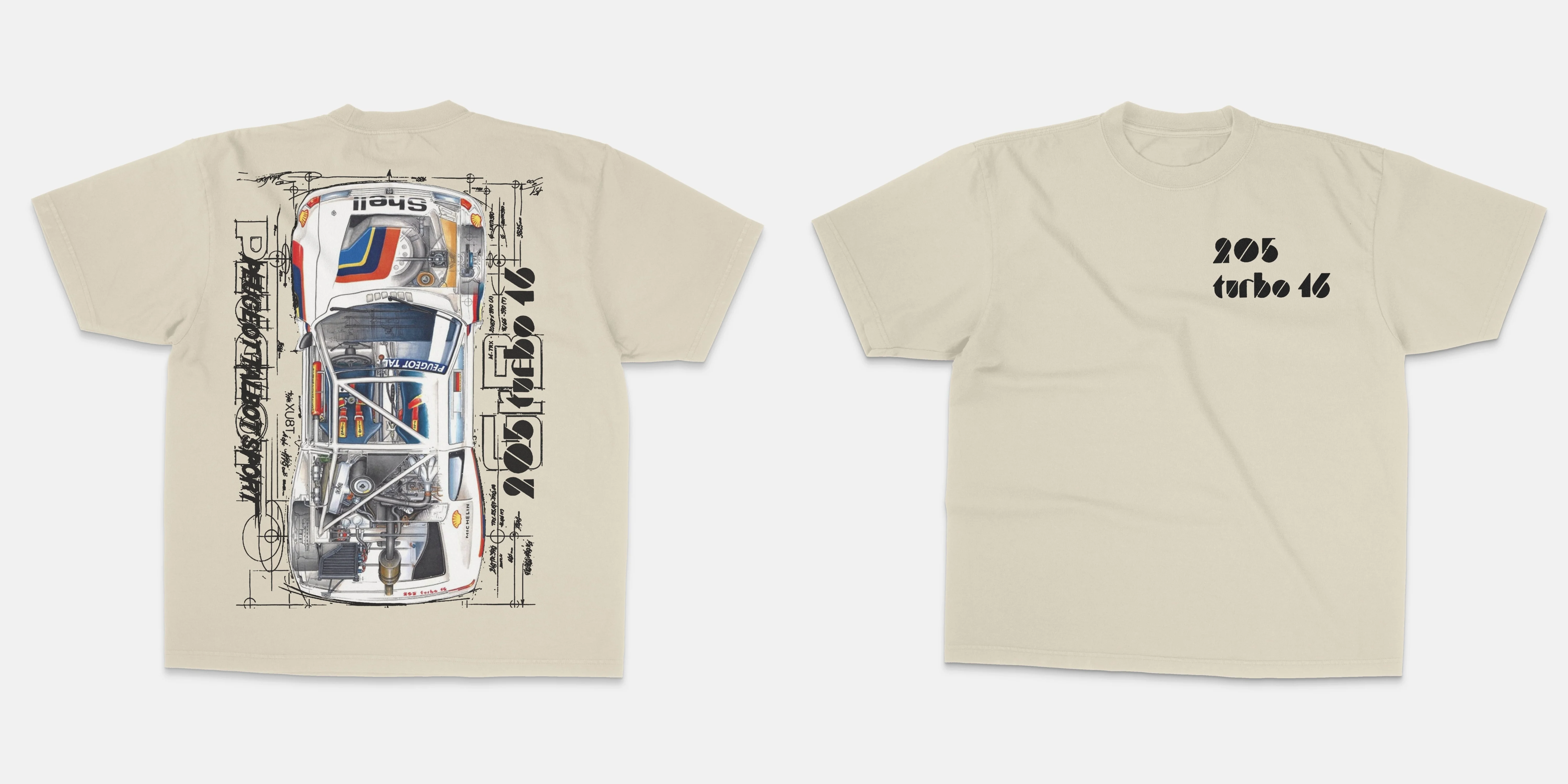 Art WRC Engineering Perspective Aesthetics 205 Turbo 16 JDM Retro Racing T-Shirt Baumwolle Grafik-T-Shirt Herren Damen Sommer Streetwear