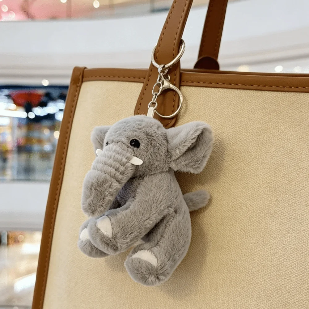 Adorable Polyester Elephant Keyring Cute Cartoon Fluffy Stuffed Keychain Soft Multiple Colors Animal Bag Pendant Gift