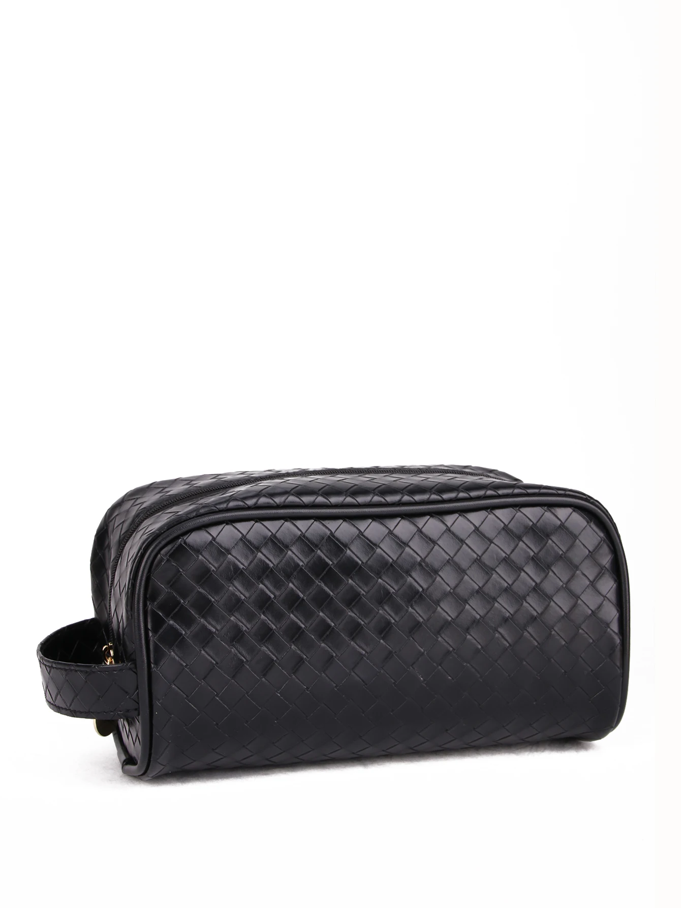 1 PC large-capacity black textured woven cosmetic bag with handle