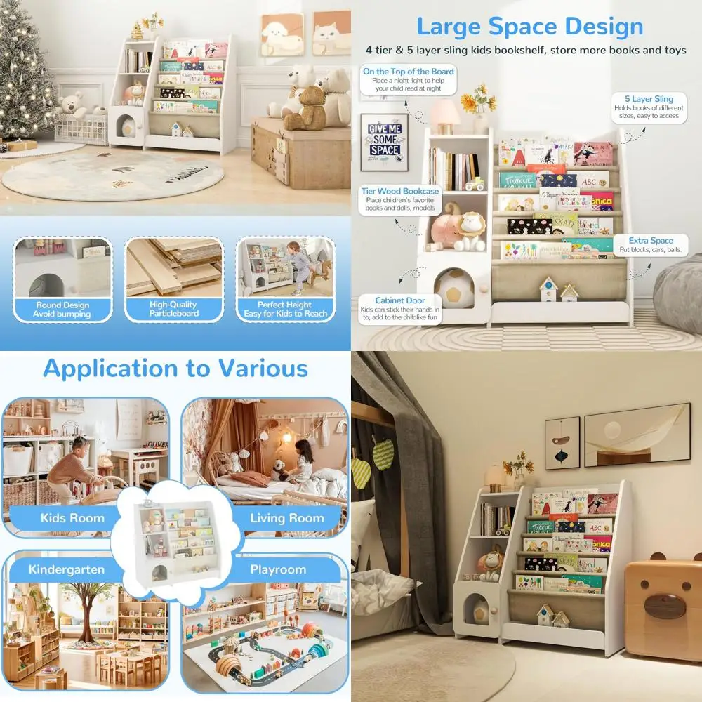 

4-ярусная деревянная полка для книг и игрушек, 5-уровневая стеллажная система для игровой комнаты, спальни, гостиной, детской и школы (Wh